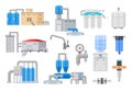 Filtered water. Home aqua purification equipment with filters, container for clean water and valve, industry water