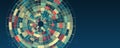 Filtering machine algorithms. Data stream in the form of an array of circles and binary code. Vector database background. Modern Royalty Free Stock Photo