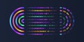 Filtering machine algorithms. Data stream in the form of an array of circles and binary code. Vector database background. Neon
