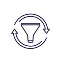 filtering process line icon with arrows
