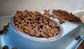 A filthy cat food dish, showing the messy residue of feeding a pet