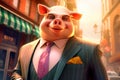 Filthy fat rich pig dressed in business suit. Generate ai