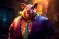 Filthy fat rich pig dressed in casual suit. Generate ai