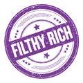 FILTHY RICH text on violet indigo round grungy stamp