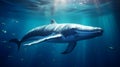 Close up of a Fin Whale swimming in the deep Ocean. Natural Background with beautiful Lighting Royalty Free Stock Photo