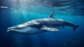 Close up of a Fin Whale swimming in the deep Ocean. Natural Background with beautiful Lighting Royalty Free Stock Photo