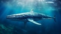 Close up of a Fin Whale swimming in the deep Ocean. Natural Background with beautiful Lighting Royalty Free Stock Photo