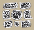 Final clearance, super sale, hot price, stock clearance, one day sale, sold out, limited offer - lettering stickers collection