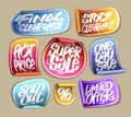 Final clearance, super sale, hot price, stock clearance, one day sale, sold out, limited offer - vector stickers set