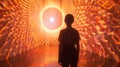 The final figure stands at the edge of the portal mesmerized by the pulsing light and intricate designs. They seem to be