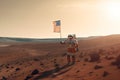 The Final Frontier: An Astronaut Plants the American Flag on Martian Soil. Generative AI.