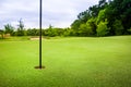 Final hole with flag on golf course with grass