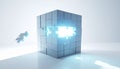 Final Puzzle Piece Completing a Glowing Tech Cube Royalty Free Stock Photo