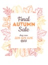 Final sale autumn banner. Discount poster with sketch leaves. Colorful fall shopping advertising, special prices vector