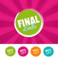 Final Sale color banner and 50%, 60%, 70% Royalty Free Stock Photo