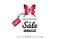 Final Summer Sale. Red Butterfly With Sale Tag On White Background. Modern Conceptual Vector Illustration
