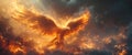 The final transformation of the immortal bird, when it entered the fiery hell of destruction, the phoenix, the fire bird, the