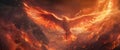 The final transformation of the immortal bird, when it entered the fiery hell of destruction, the phoenix, the fire bird, the Royalty Free Stock Photo