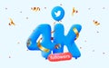 4k followers thank you Twitter 3d blue balloons and colorful confetti.