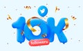 10k followers thank you Twitter 3d blue balloons and colorful confetti.
