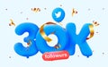 30k followers thank you Twitter 3d blue balloons and colorful confetti. Royalty Free Stock Photo