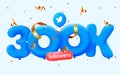 300k followers thank you Twitter 3d blue balloons and colorful confetti. Royalty Free Stock Photo