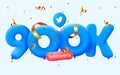 900k followers thank you Twitter 3d blue balloons and colorful confetti.