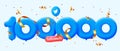 100000 followers thank you Twitter 3d blue balloons and colorful confetti.