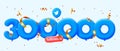 300000 followers thank you Twitter 3d blue balloons and colorful confetti. Royalty Free Stock Photo