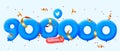 900000 followers thank you Twitter 3d blue balloons and colorful confetti. Royalty Free Stock Photo