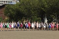 Finalists of the Miss America 2015 Beauty Pageant in-line along Pennsylvania Avenue NW, Washington DC