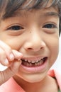Finally first baby teeth out toothless boy smile Royalty Free Stock Photo