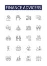 Finance advicers line vector icons and signs. Financiers, Consultants, Analysts, Accountants, Bankers, Brokers, Planners
