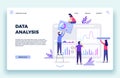Finance analyst landing page. Stock market forecasting, stocks statistic and business trends forecast flat vector