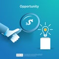 finance analytic and opportunity research concept with light bulb dollar and magnifying glass on hand. investor looking for