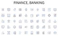 Finance, banking line icons collection. Dictatorship, Oligarchy, Autocracy, Totalitarianism, Authoritarianism, Junta Royalty Free Stock Photo