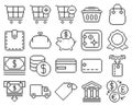 Finance and banking line pixel icons set