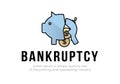 Finance. Bankruptcy. Broken piggy bank logo with dollar coins, lettering bankruptcy. Vector illustration.