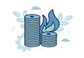 Finance. Bankruptcy. Fire near stacks of dollar coins, inscription bankruptcy. Vector illustration