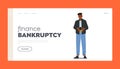 Finance Bankruptcy Landing Page Template. No Money, Poverty, Poorness, Misery Concept. Black Character Show Empty Wallet