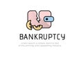 Finance. Bankruptcy. Logo damaged wallet next to a broken coin, the inscription bankruptcy. Vector illustration