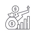 Finance and budgeting icon, linear isolated illustration, thin line vector, web design sign, outline concept symbol with