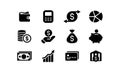 Finance, Business Icons set, money signs. Wallet, card, bank, payment coins icon. Growth chart. Money bag. Piggy bank Royalty Free Stock Photo