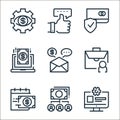 finance and business line icons. linear set. quality vector line set such as web administrator, budget, bank statement,