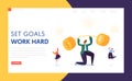 Finance Capital Increase Character Landing Page. Businessman Lift Up Barbell with Money Coin Investment Goal Achievement