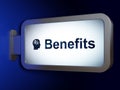 Finance concept: Benefits and Head With Finance Symbol on billboard background