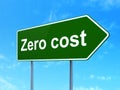 Finance concept: Zero cost on road sign background