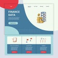 Finance data flat landing page website template. Legal documents, milestone, kanban. Web banner with header, content and