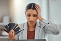 Finance, debt and credit with a business woman suffering from worry, stress and anxiety of inflation in the economy Royalty Free Stock Photo