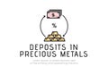 Finance. Deposit in precious metals. The logo between the arrows of the turnover of gold bars and dollar bills, inside the percent Royalty Free Stock Photo